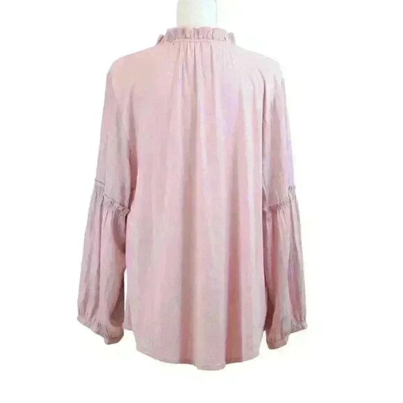 Ann Taylor LOFT Pink Balloon Sleeve Blouse Long Sleeve Ruffle Collar Size XL - Picture 6 of 6